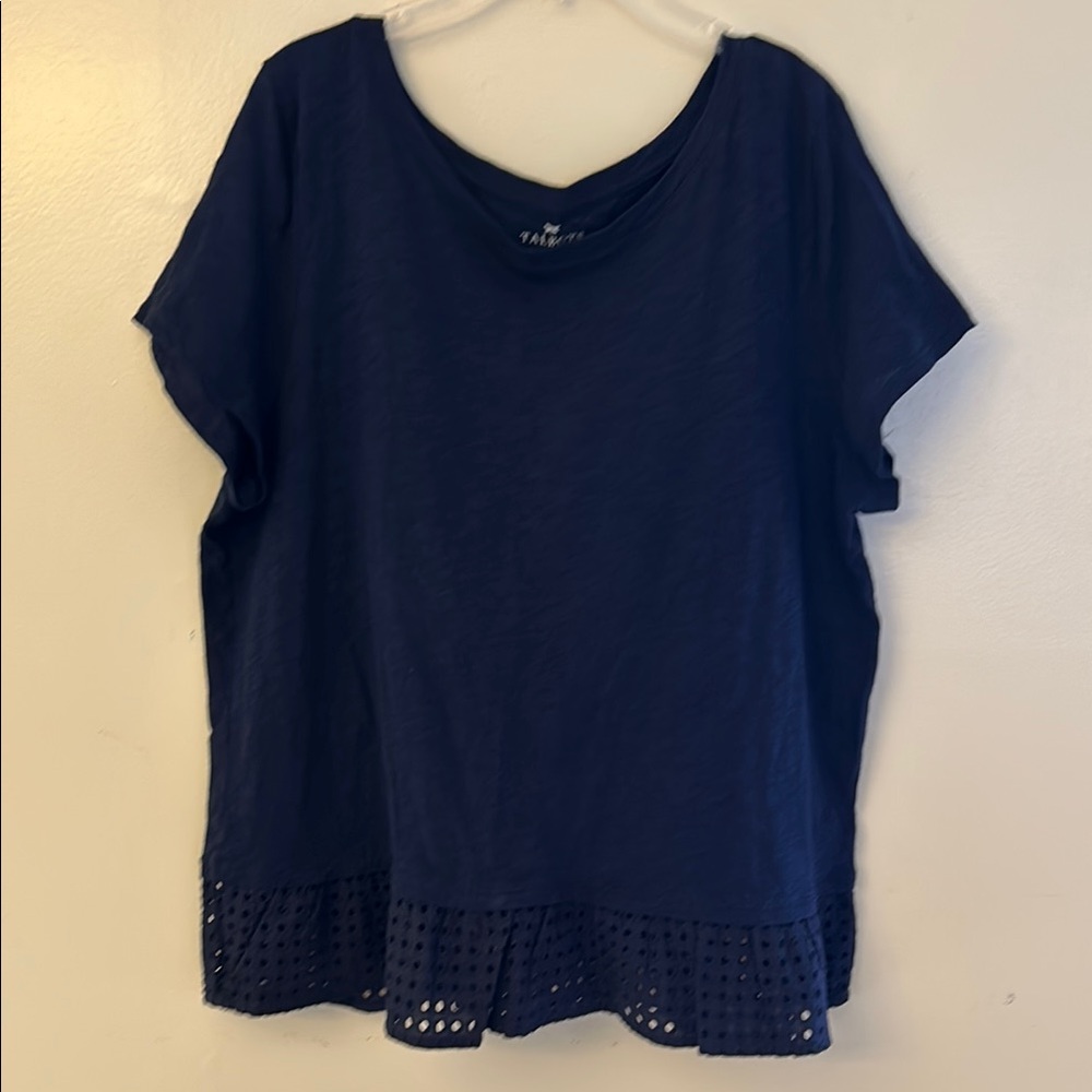 Talbots Women's Navy Top with Eyelet Hem